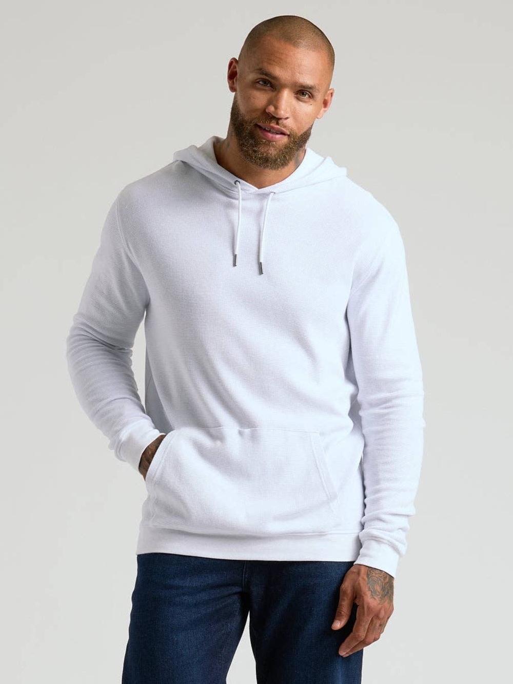 True Classic Men’s White Waffle Knit Hoodie Modal Cotton Pullover NWT